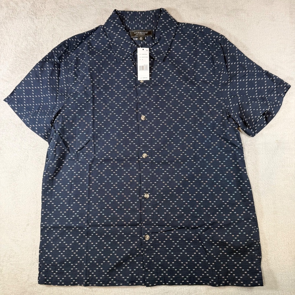 Liverpool Los Angeles Mens Navy Ivory Dash Print Short Sleeve Shirt LG843GW6 M